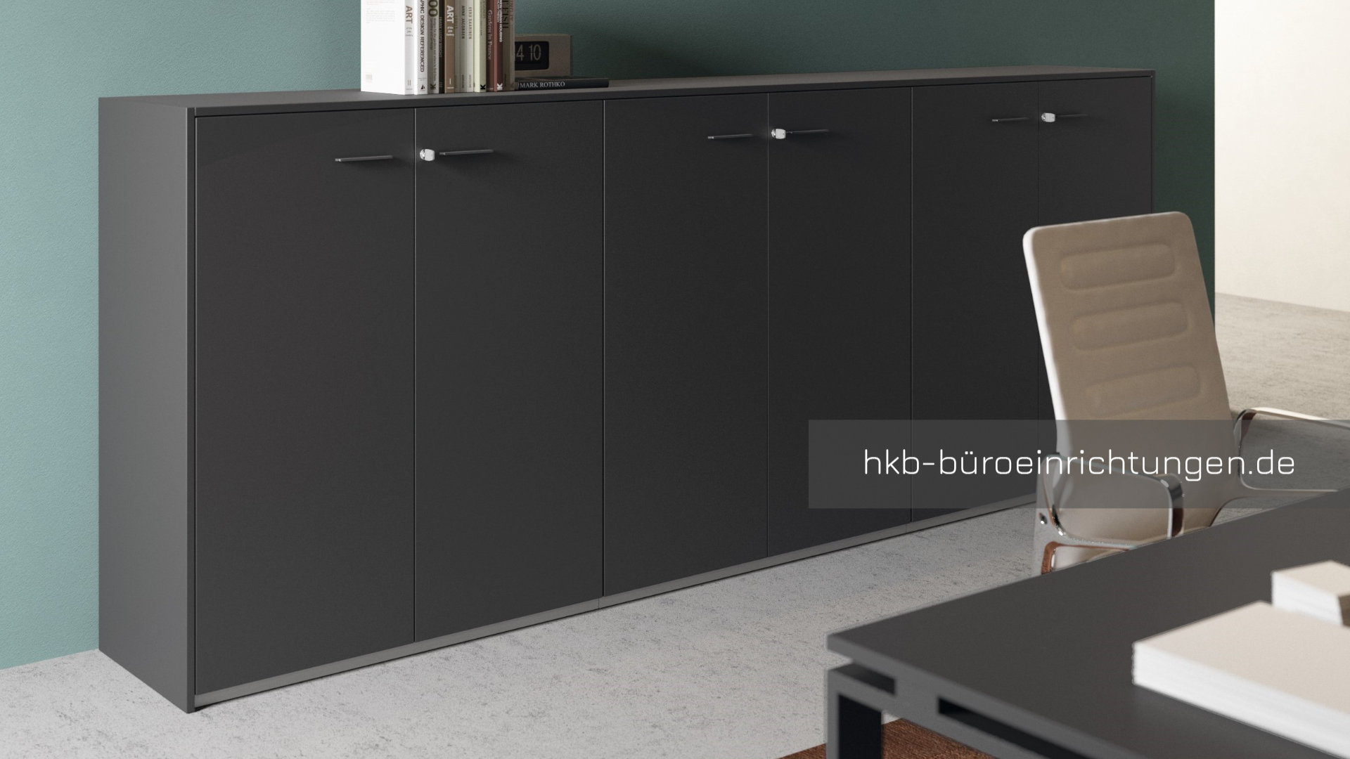 Highboard Weiß/Grau, verstellbare Böden, Schloss