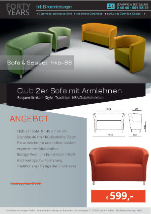 Angebot Club 2er Sofa mit Armlehnen aus der Kollektion hkb-88 von der Firma HKB Büroeinrichtungen GmbH Husum