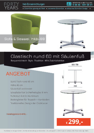 Angebot Glastisch rund 60 mit Säulenfuß aus der Kollektion hkb-88 von der Firma HKB Büroeinrichtungen GmbH Husum