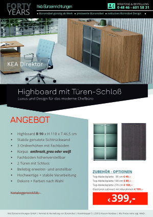 Angebot Highboard mit Türenschloß aus der Kollektion Büromöbel KEA Direktor von der Firma HKB Büroeinrichtungen GmbH Husum