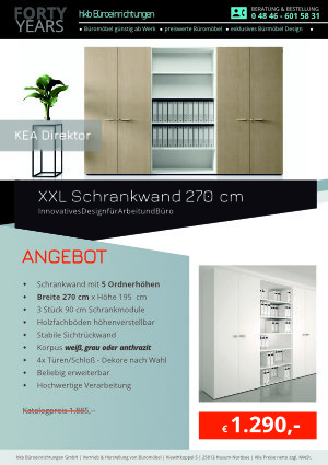 Angebot XXL Schrankwand 270 cm aus der Kollektion Büromöbel KEA Direktor von der Firma HKB Büroeinrichtungen GmbH Husum