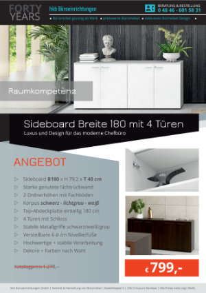 Sideboard mit weißen Korpussen, offenes Fachlayout, Schloss, 2 Ordnerhöhen, Büroaufbewahrung, Sonderangebot